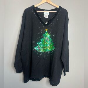The Quacker Factory sequins beaded Christmas tree graphic sweater 3X holiday